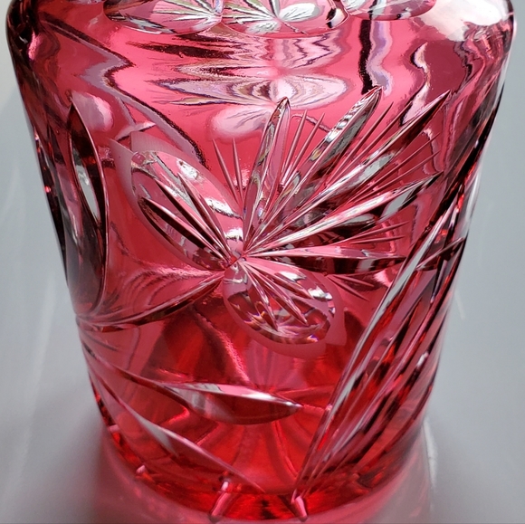 12" Crystal Cranberry Cut To Clear Bohemian Decanter EUC - Picture 12 of 16